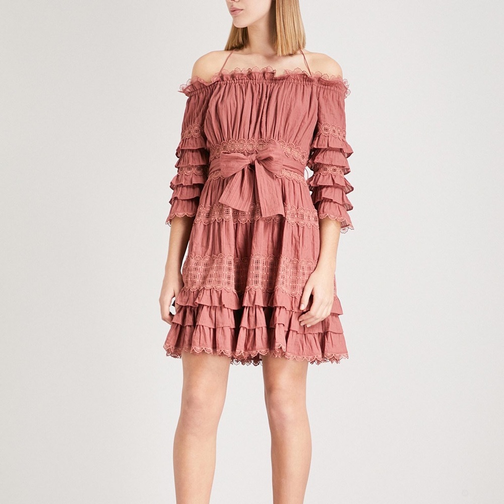 NWOT Zimmermann Corsair Frill Tier Dress in Vintage Rose size0